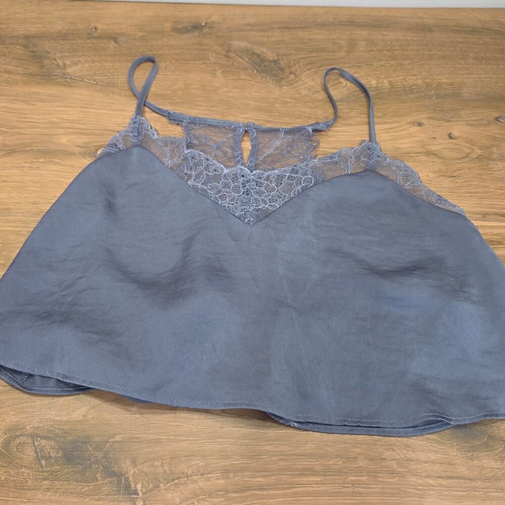 Intimately Free People Gray Lace Trim Button Back Cami Tank Top S